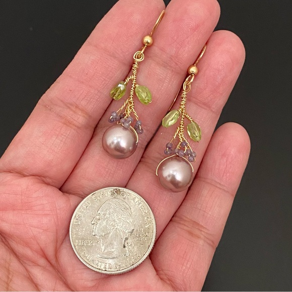 Handmade 14/20 GF Gold-filled Faux Pearl Wire Wrap Beaded Drop Earrings 4g - Picture 7 of 12